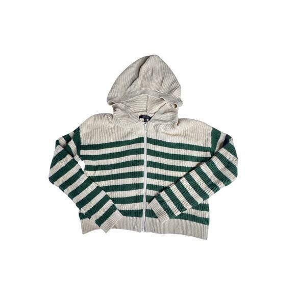 Witty Fox Women’s Small Knit Zip Hoodie – Cream w/ Green Stripes - Picture 1 of 6